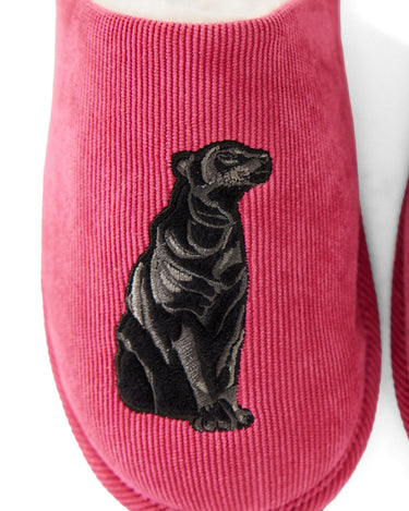 Unisex Hot Pink Embroidered Jaguar Corduroy Dome Slippers
